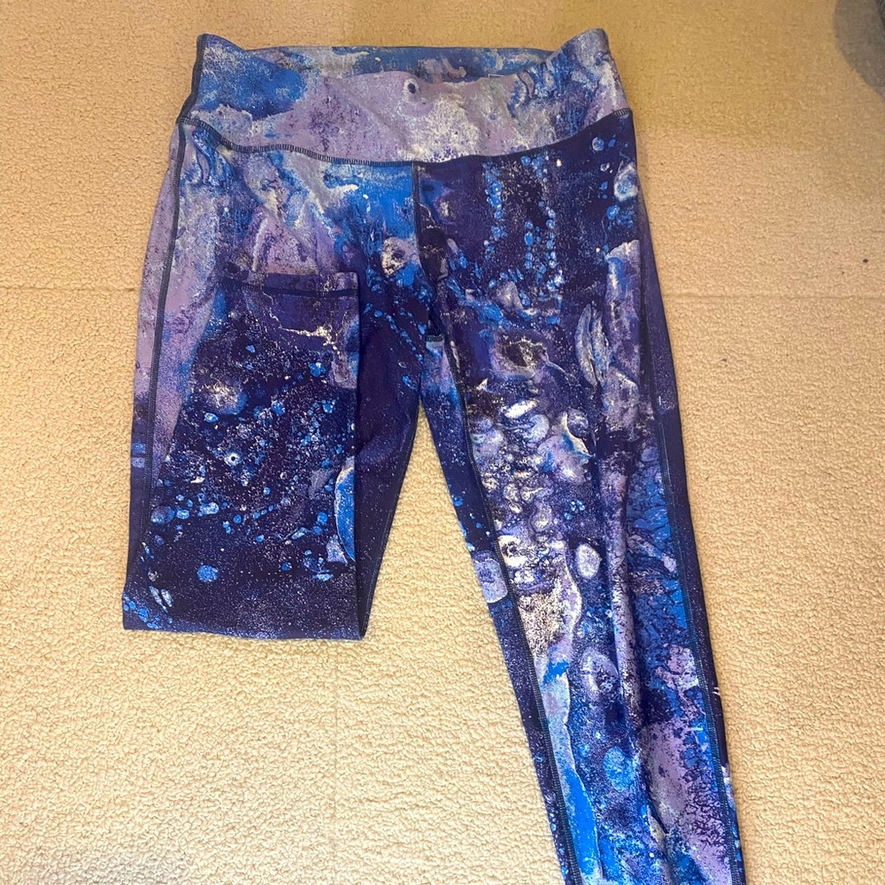 Sweaty All Day 7/8 Blue Marlin Galaxy Swirl Leggings Women's Size L
